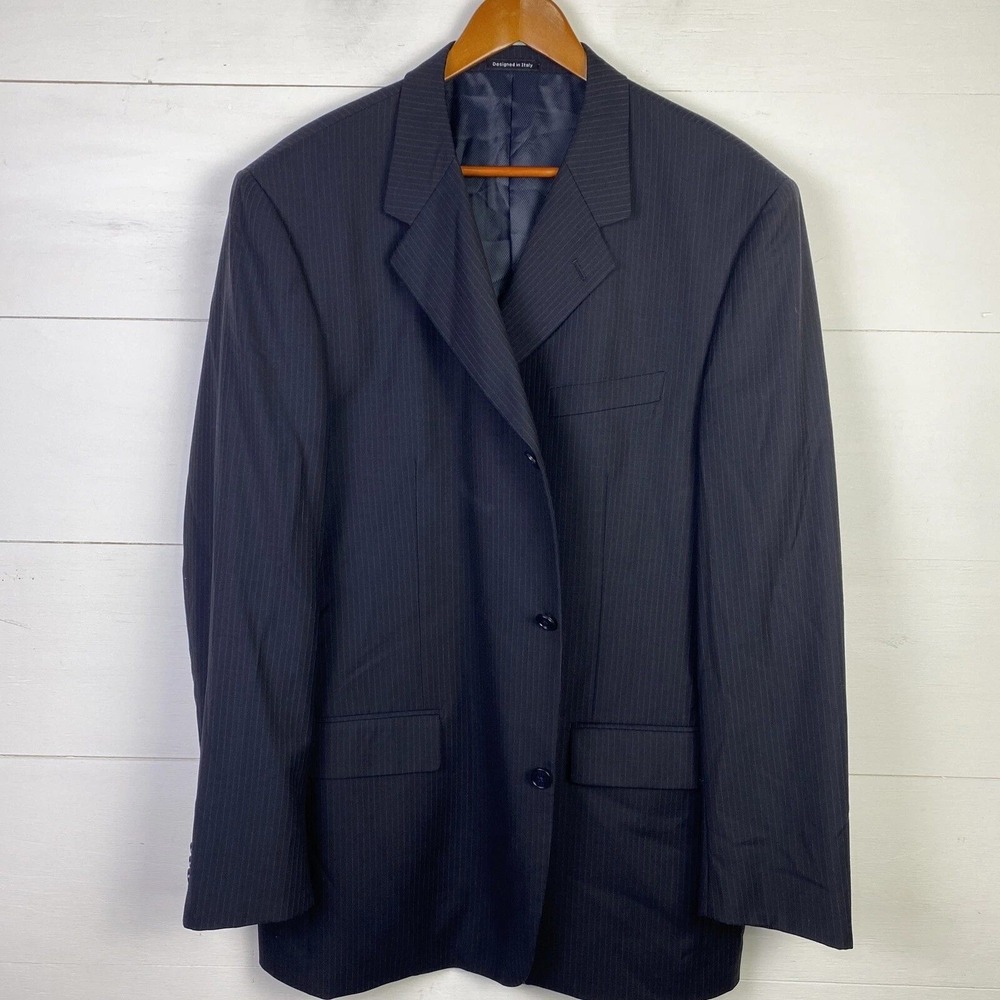 Gianni Uomo Le Collezioni Italy Blazer 46L Super 120s Wool Navy Pinstripe Jacket